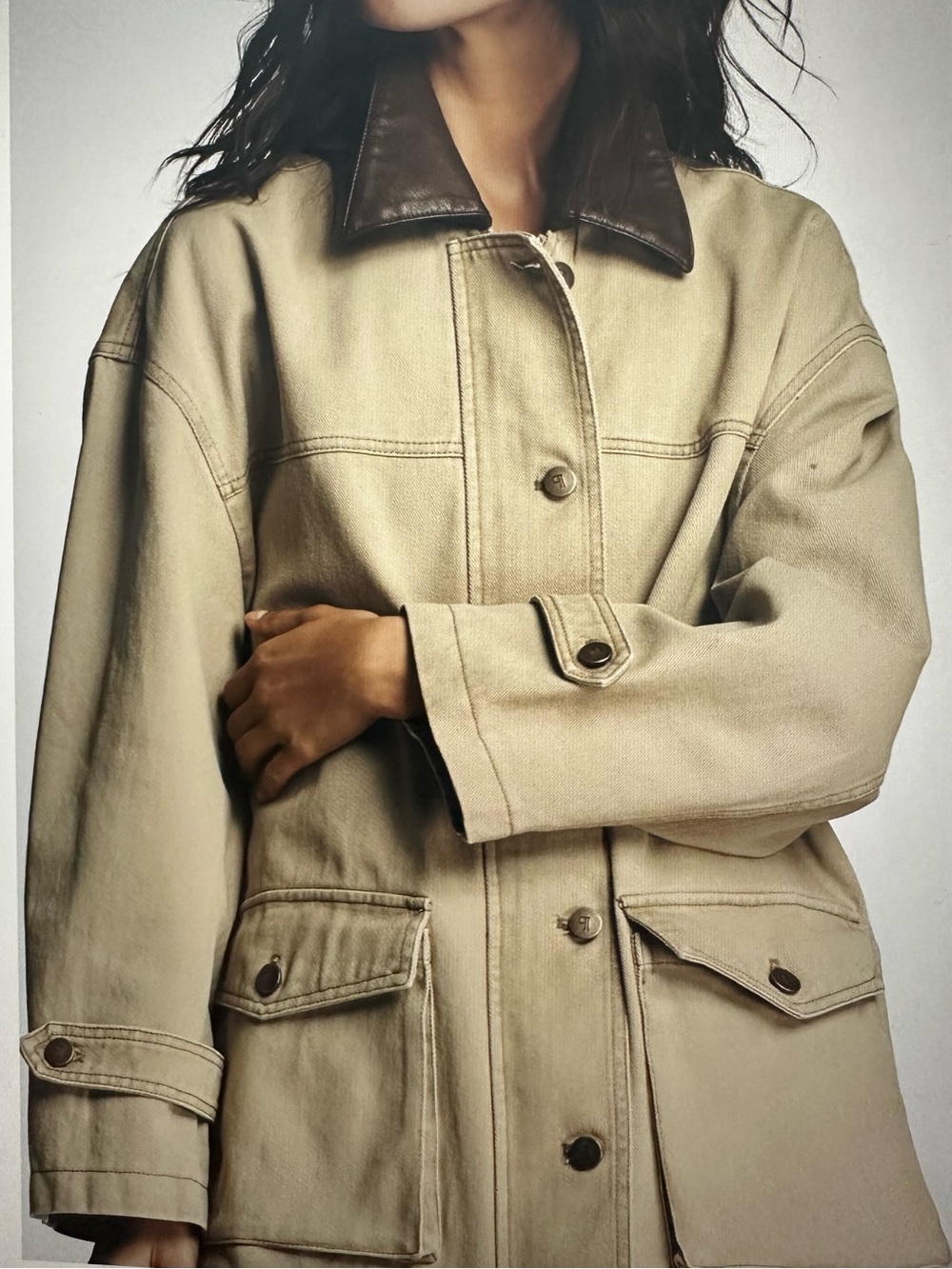 New with Tag! $168 Anthropologie Pilcro Barn Jacket Faux Leather Collar sz M - Picture 1 of 15